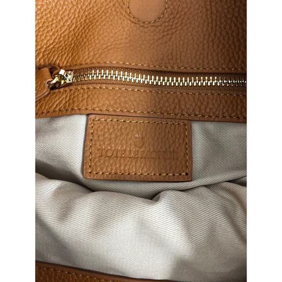 Tote Le Monde Cognac Pebble Leather Shoulder Bag - Picture 7 of 11